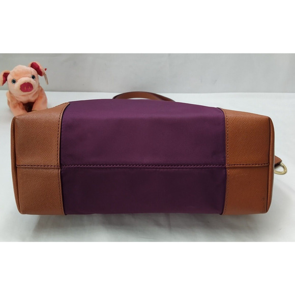 Tory Burch Purple Nylon Brown Leather Trim Double Handle Satchel Shoulder Bag - Picture 6 of 16